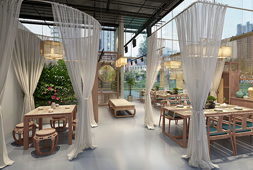杭州200平禅意中式风格奶茶咖啡店装修设计效果图