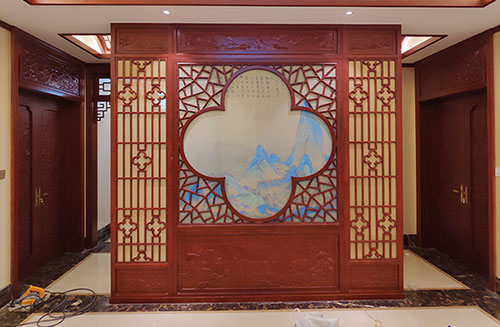 杭州会所室内装修中式仿古实木屏风隔断展示
