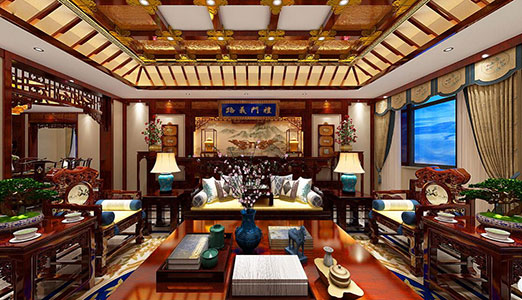 杭州书香气息浓厚的中式别墅装修设计效果图