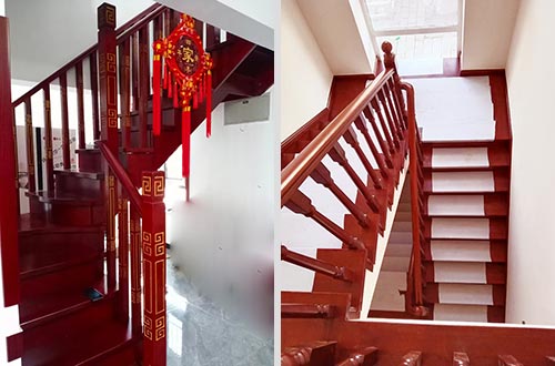 杭州自建别墅中式实木楼梯全屋定制设计效果图